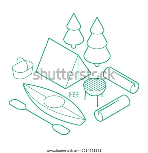 Vector Isometric Camping Forest Illustration Camping Stock Vector