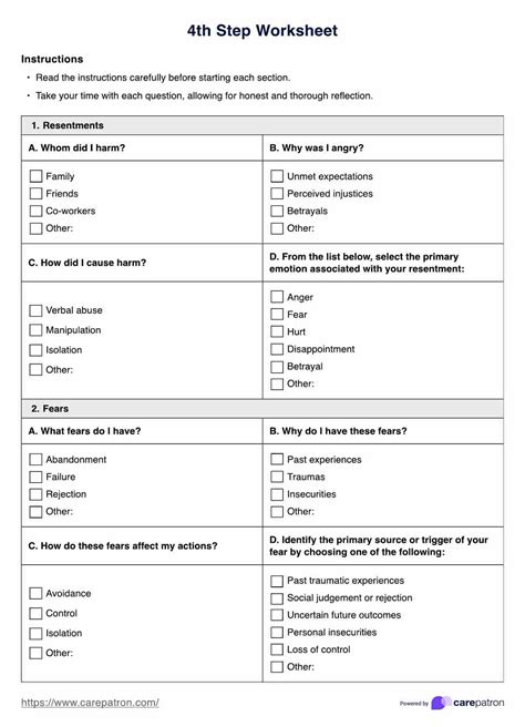 4th Step Inventory Template