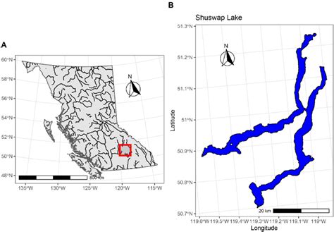 The Location And Map Of Shuswap Lake Within British Columbia Canada