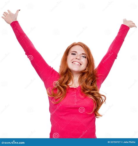 Young Smiling Redhead Woman Portrait Isolated Expression Stock Image