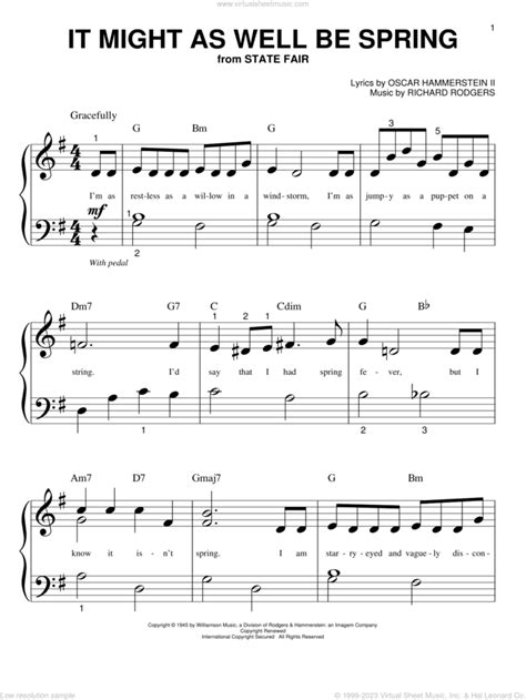 Hammerstein It Might As Well Be Spring Sheet Music For Piano Solo