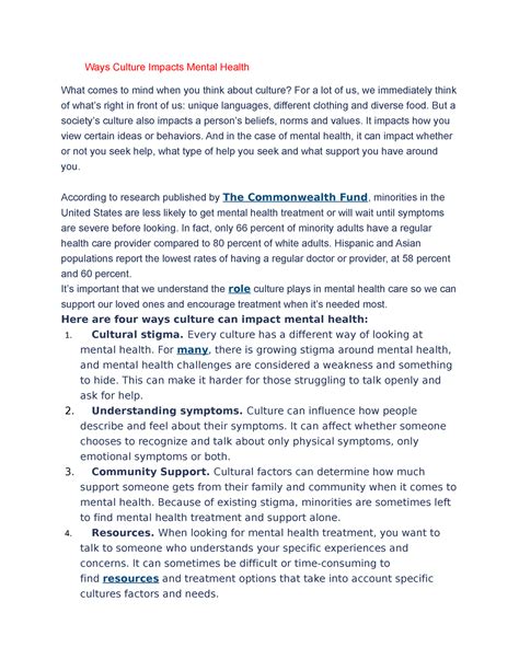 Four Ways Culture Impacts Mental Health - But a society’s culture also