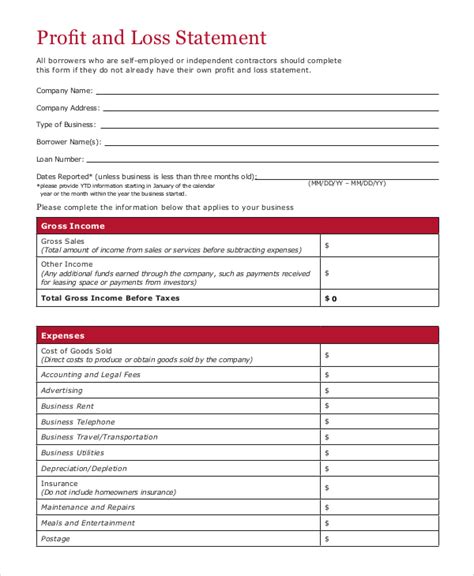 Free 14 Sample Profit And Loss Statement Templates In Pdf Excel Ms Word