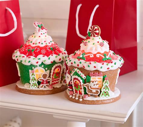 As Is Set Of Lit Holiday Gingerbread Cupcake Houses By Valerie