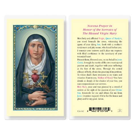 Prayer Card Our Lady Of Sorrows St Paul S Catholic Books Gifts