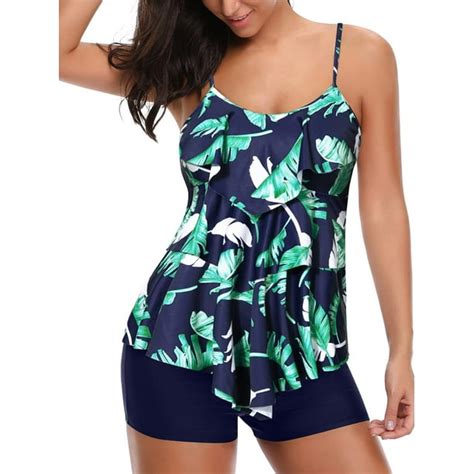 Tankini Swimsuits For Women Layered Ruffle Flounce Tankini Top With