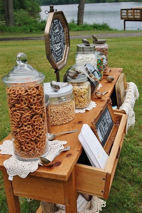 Outdoor Fall Wedding Snack Bar Food Station Backyard Wedding