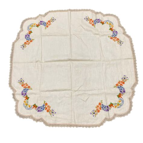 Vintage Hand Embroidered Crotcheted Tablecloth