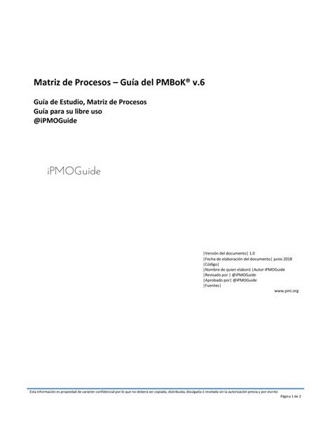 PDF Matriz de Procesos Guía del PMBoK v ipmoguide coma Matriz