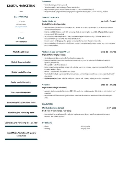 Digital Marketing Resume Samples Examples Guide Visualcv