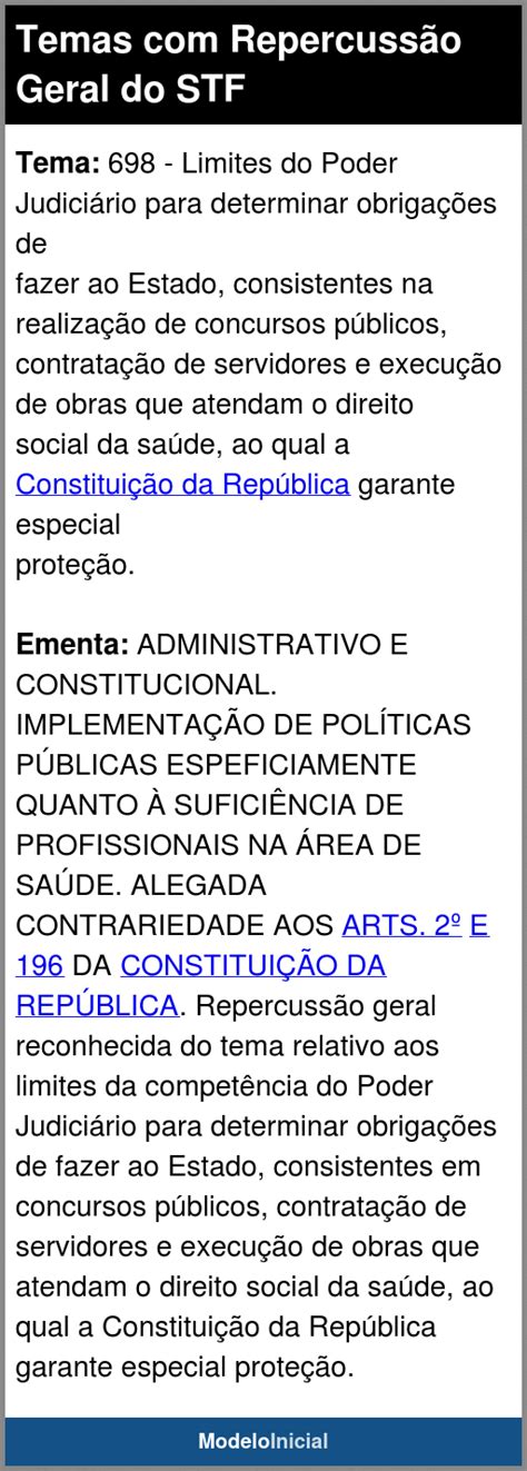 Tema 698 Temas Repercussão Geral do STF