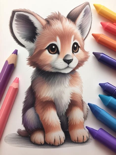 Premium AI Image | Draw_cute_animals_using_crayon_shading_colors