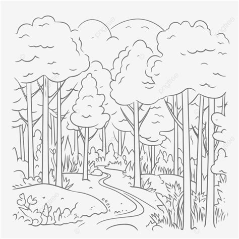 El Bosque Para Colorear Vector PNG Esquema De Maderas De Dibujos