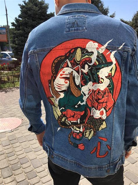 Japanese Custom Denim Jacket Japan Art Hand Painted Denim Etsy Hand