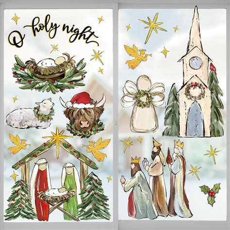 Mfault 133 Pcs Christmas Nativity Scene Window Clings 4