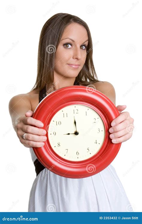 Woman Holding Clock Stock Photo Image Of Concept Face