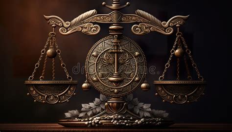 Illustration Ornate Scales Of Justice Antique Weighing Scale Stock