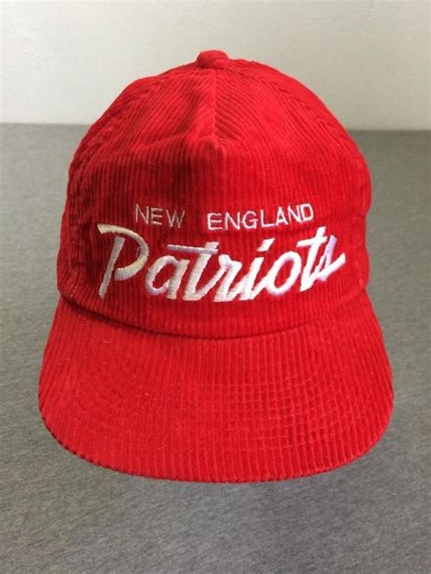 New England Patriots Hat 80s Vtg Sports Specialties Script Red Corduroy Zip Back Corduroy Hats