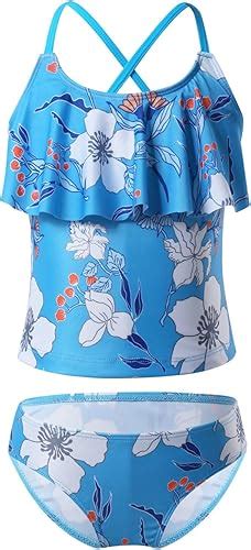 YOOJIA YOOJIA Mädchen Tankini Bademode Bikini Set aus Top und Badehose Blumen Druck Badekleidung