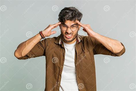 Indian Man Rubbing Temples To Cure Headache Problem Suffering From