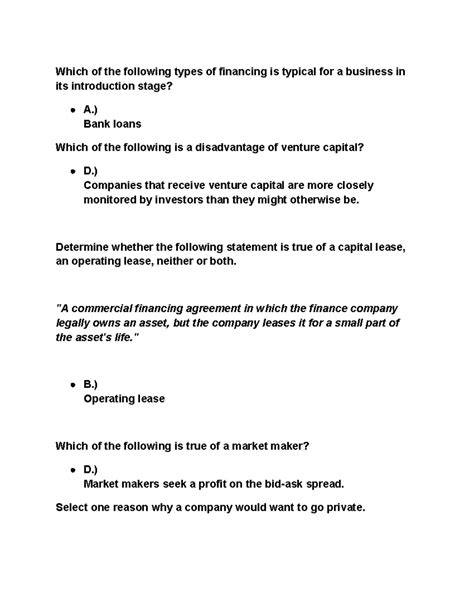 Sophia Principles Of Finance Unit 4 Challenge 2 Which Of The