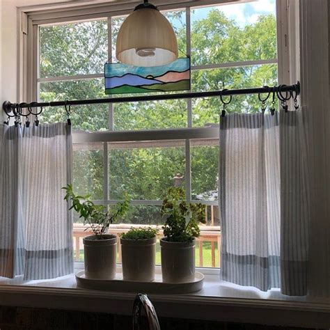 Beautiful Ticking Striped Cafe Curtain For Your Kitchen Etsy Cafe