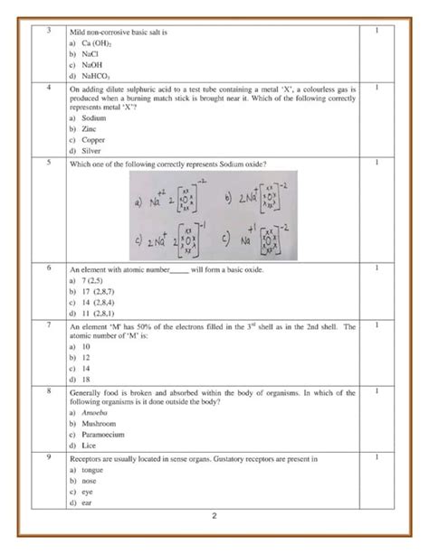 Cbse Class 10th Science Sample Paper 2023 24 And Marking Scheme