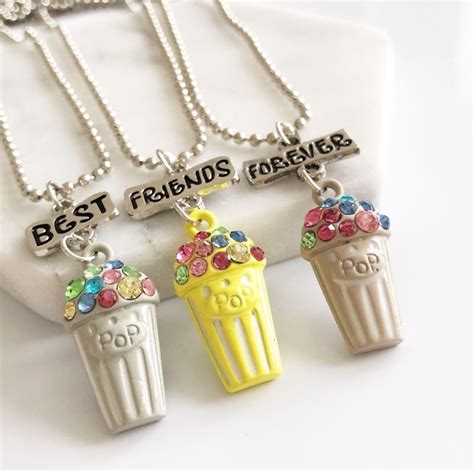 Wholesale Kids Best Friends Forever Bff Necklace Rhinestone Popcorn