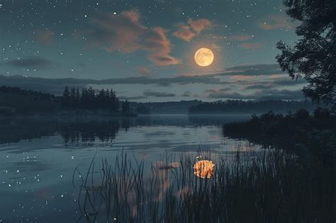 Premium Photo Luminous Full Moon Reflecting On A Tranquil Lake O