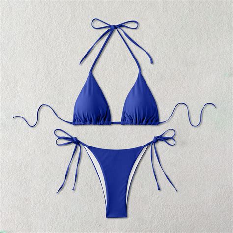 Utsjkr Womens Triangle Bikini Set Sexy Halter Strappy Top Thong Cheeky Bikini Swimsuits Two