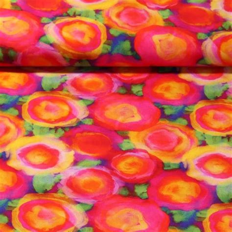 Popeline De Viscose Impression Num Rique Fleurs Rouge Multicolore