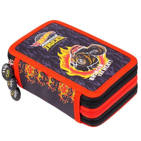 Piórnik z wyposażeniem trzykomorowy dla chłopca St Majewski Hot Wheels szary St Majewski