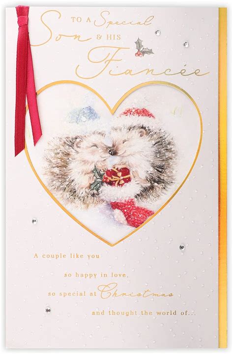 Clintons Cute Hedgehogs Son And Fiancee At Christmas Xmas Card For