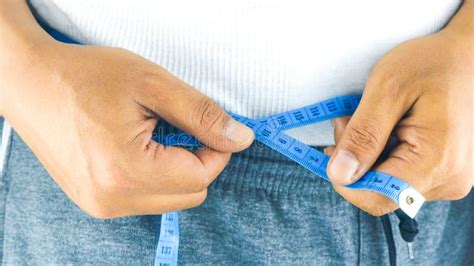 Fat Mature Man Check Out Body Overweight Abdomen His Belly With