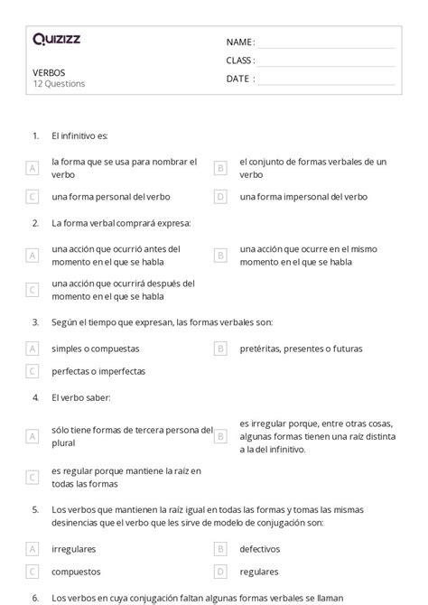 Verbos Conectores Hojas De Trabajo Para Grado En Quizizz Gratis