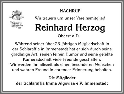 Traueranzeigen Von Reinhard Herzog Allg Uer Zeitung