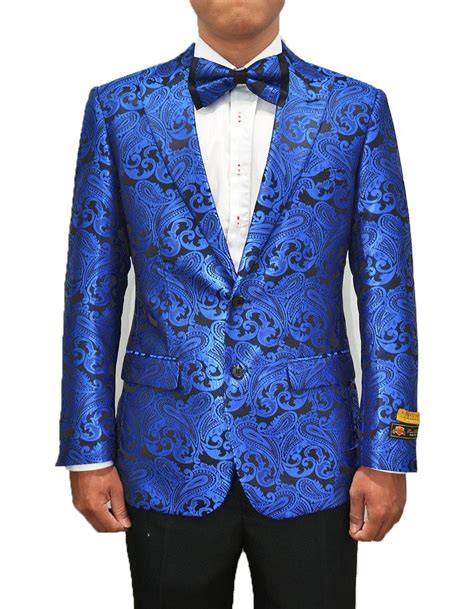 Mens Paisley Dinner Jacket Blazer In Royal Blue Mens Dinner Jacket Dinner Jacket Jackets