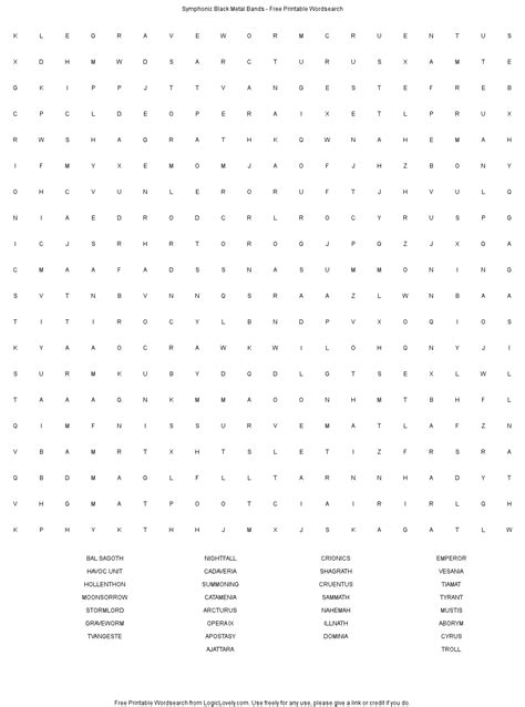 Symphonic Black Metal Bands Word Search Medium Logic Lovely