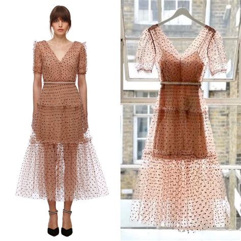 Self Portrait Nude Dot Mesh Midi Dress Authentic Women S Fashion Dresses Sets Dresses On