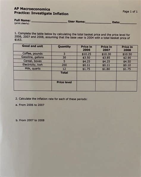 Solved AP Macroeconomics Practice Investigate Inflation Chegg