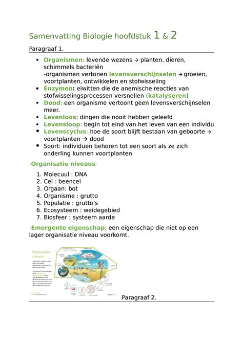 Biologie H 1 En 2 Samenvatting Biologie Hoofdstuk 1 2 Paragraaf 1