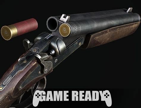 D Model Double Barrel Shotgun Pbr Game Ready Vr Ar Low Poly