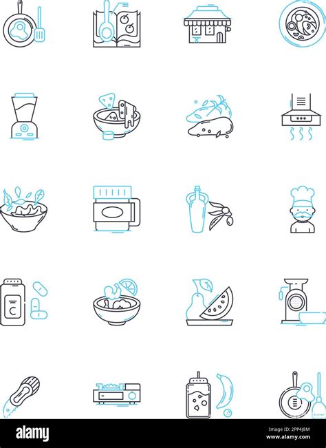 Cooking techniques linear icons set. Blanching, Braising, Broiling, Caramelizing, Charring ...