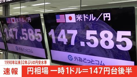 【速報】外国為替市場 およそ32年ぶりの円安水準 円相場 1ドル＝147円台後半に Wacoca News