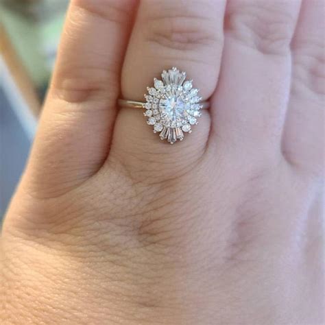 Starburst Round Moissanite Halo Engagement Ring For Her In 14k Etsy