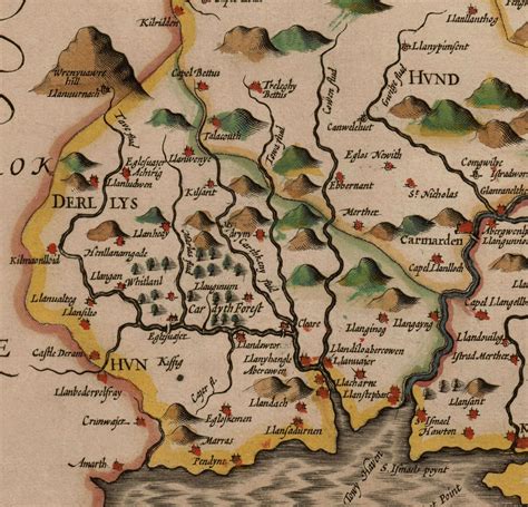 Old Map Of Carmarthenshire Wales 1611 By John Speed Etsy Uk