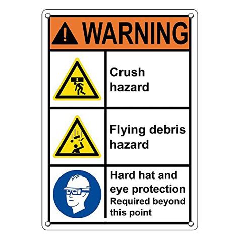 Weatherproof Plastic Vertical Ansi Warning Crush Hazard Flying Debris Hazard Ppe Sign With