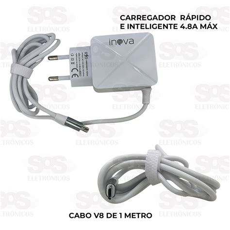 Carregador Rápido 2 Usb 4 8a Cabo V8 Inova Car G5062