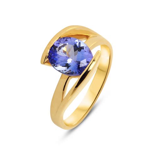 Bague Or Jaune 750 Tanzanite Ovale 10x8mm Ref 45739