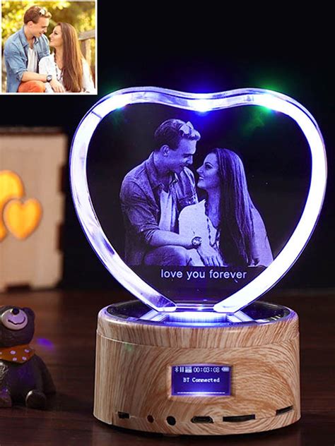 Personalized 3d Photo Crystal Light With Heart Shapedanniversary For